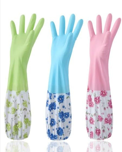 كفوف غسل صحون سيليكون مبطن + هديه كفوف قطن